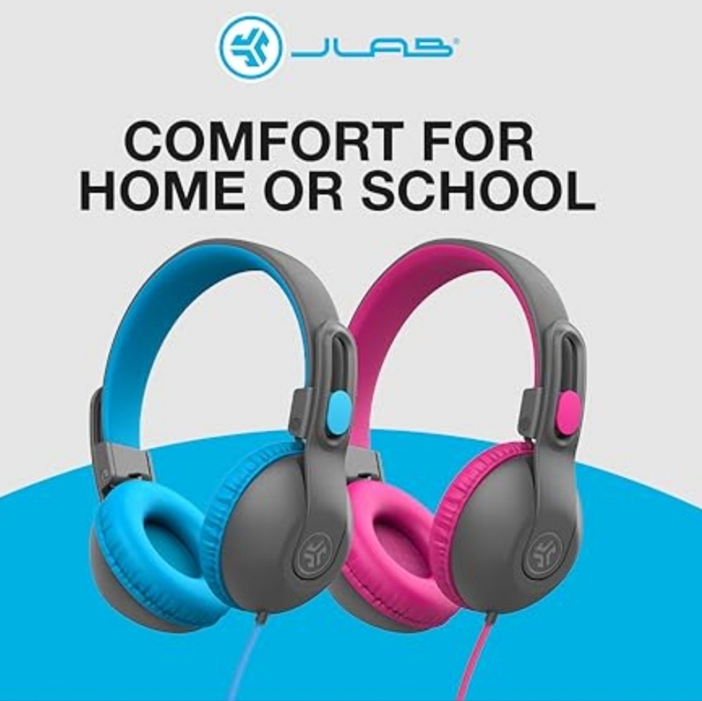 JLab JBuddies Studio 2 On-Ear Kids Wired Headphones, Grey/Pink, Kid Safe, - Picture 4 of 7